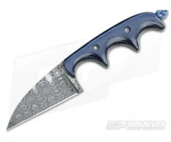 Alan Folts Custom Minimalist Wharncliffe Neck Knife Blue Pearl Kirinite Reptilian Damascus