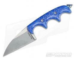 Alan Folts Custom Minimalist Wharncliffe Neck Knife Blue Honeycomb Acrylic Two-Tone Elmax