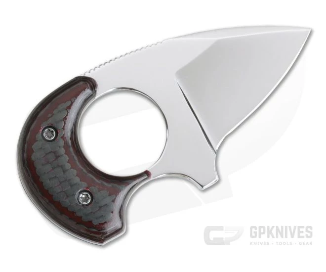 Alan Folts Custom Baby Bear Polished CPM-154 Red Carbon Fiber Fixed Blade - Image 3