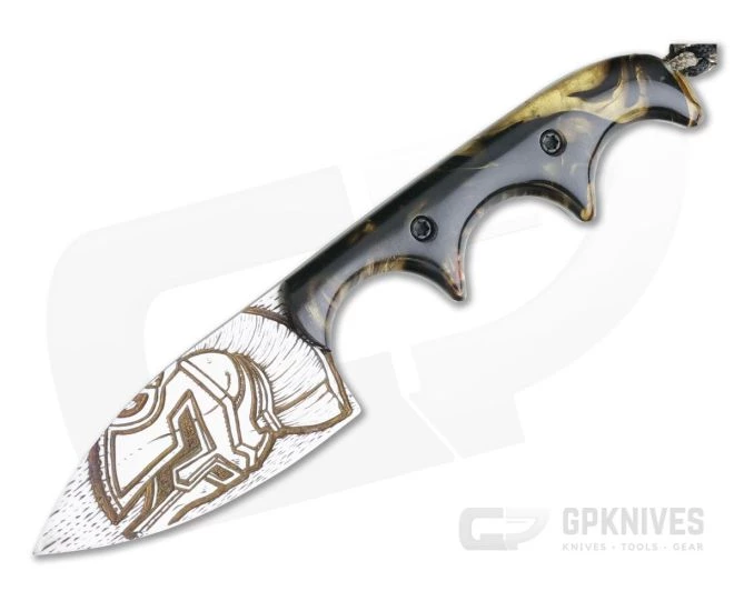 Alan Folts Custom Minimalist Spear Point Neck Knife Spartan Carved Beta Titanium Chocolate Custom Acrylic