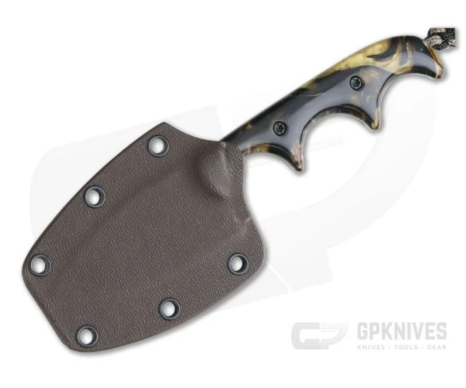 Alan Folts Custom Minimalist Spear Point Neck Knife Spartan Carved Beta Titanium Chocolate Custom Acrylic - Image 2