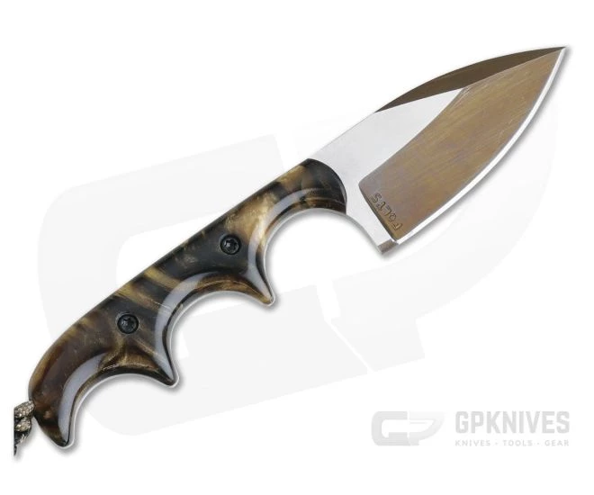 Alan Folts Custom Minimalist Spear Point Neck Knife Spartan Carved Beta Titanium Chocolate Custom Acrylic - Image 3