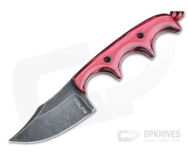 Alan Folts Custom Minimalist Bowie Neck Knife Black Washed CPM-154 Red Kirinite Acrylic