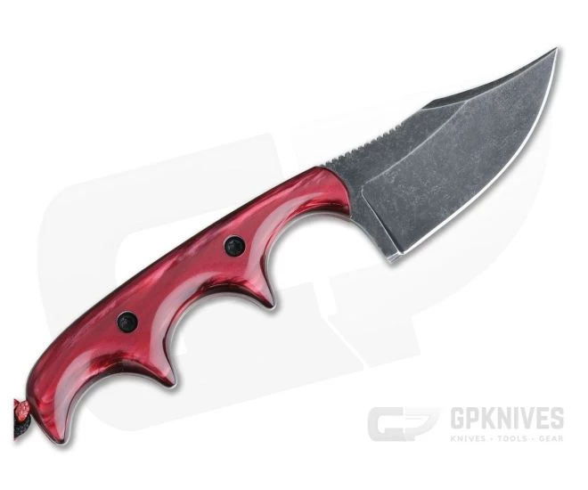 Alan Folts Custom Minimalist Bowie Neck Knife Black Washed CPM-154 Red Kirinite Acrylic - Image 3