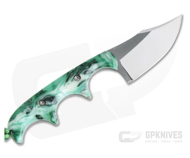 Alan Folts Custom Minimalist Bowie Neck Knife Two-tone CPM-154 Green Custom Acrylic - Image 3