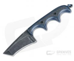 Alan Folts Custom Minimalist Tanto Neck Knife Black Washed CPM-154 Carbon Fiber & Blue G10 Hybrid