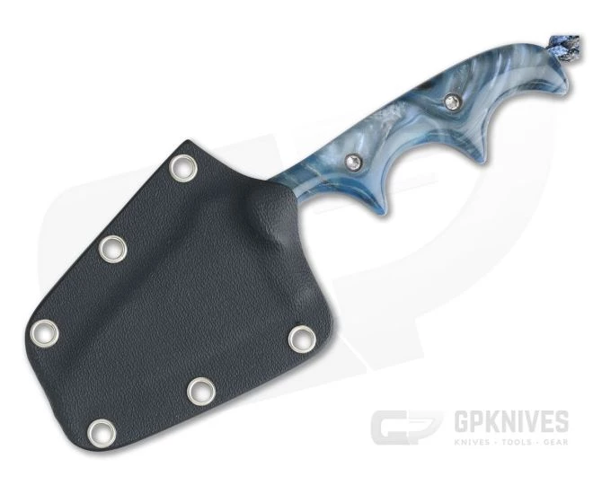 Alan Folts Custom Minimalist Modified Wharncliffe Neck Knife Polished Two-Tone CPM-154 Blue Custom Acrylic - Image 2