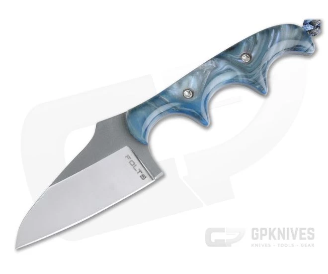 Alan Folts Custom Minimalist Modified Wharncliffe Neck Knife Polished Two-Tone CPM-154 Blue Custom Acrylic