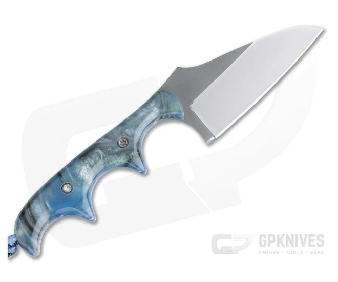 Alan Folts Custom Minimalist Modified Wharncliffe Neck Knife Polished Two-Tone CPM-154 Blue Custom Acrylic - Image 3