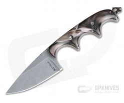 Alan Folts Custom Minimalist Drop Point Neck Knife Brown Kirinite Tumbled CPM154