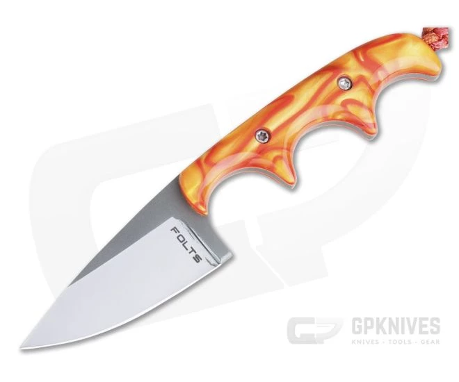 Alan Folts Custom Minimalist Drop Point Neck Knife Sunspot Pearl Kirinite Polished CPM154