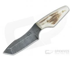 Olamic Cutlery Tanto Damascus and Stag Neck Knife with Leather Sheath 4217