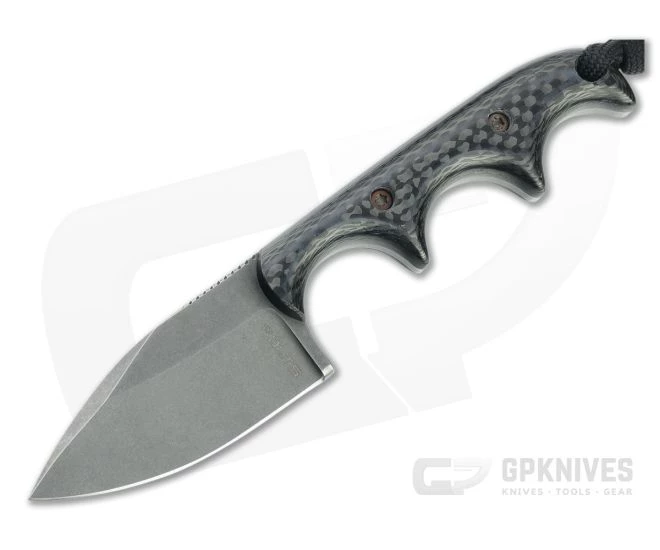 Alan Folts Custom Minimalist Spear Point Tumbled CPM-154 Carbon Fiber Fixed Blade Neck Knife 4635