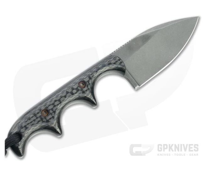 Alan Folts Custom Minimalist Spear Point Tumbled CPM-154 Carbon Fiber Fixed Blade Neck Knife 4635 - Image 3