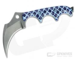 Alan Folts Custom KeraMinimalist Tumbled CPM-154 Blue Fish Scale Acrylic Fixed Blade Neck Knife 4646